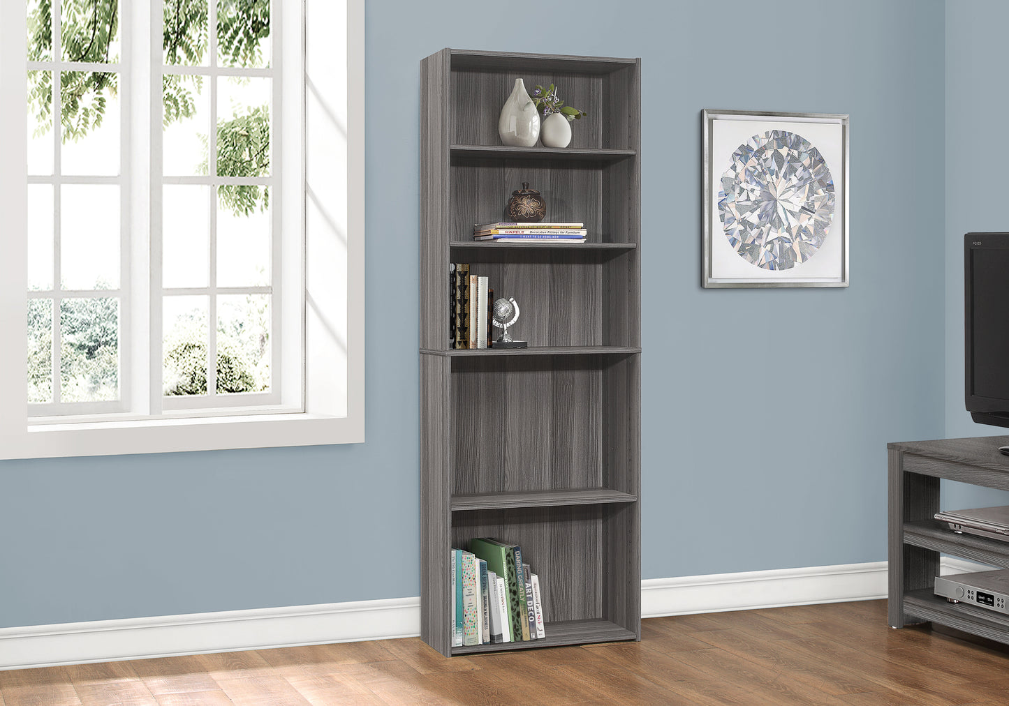 Grey Bookshelf Unit - 72" Tall Display Shelves