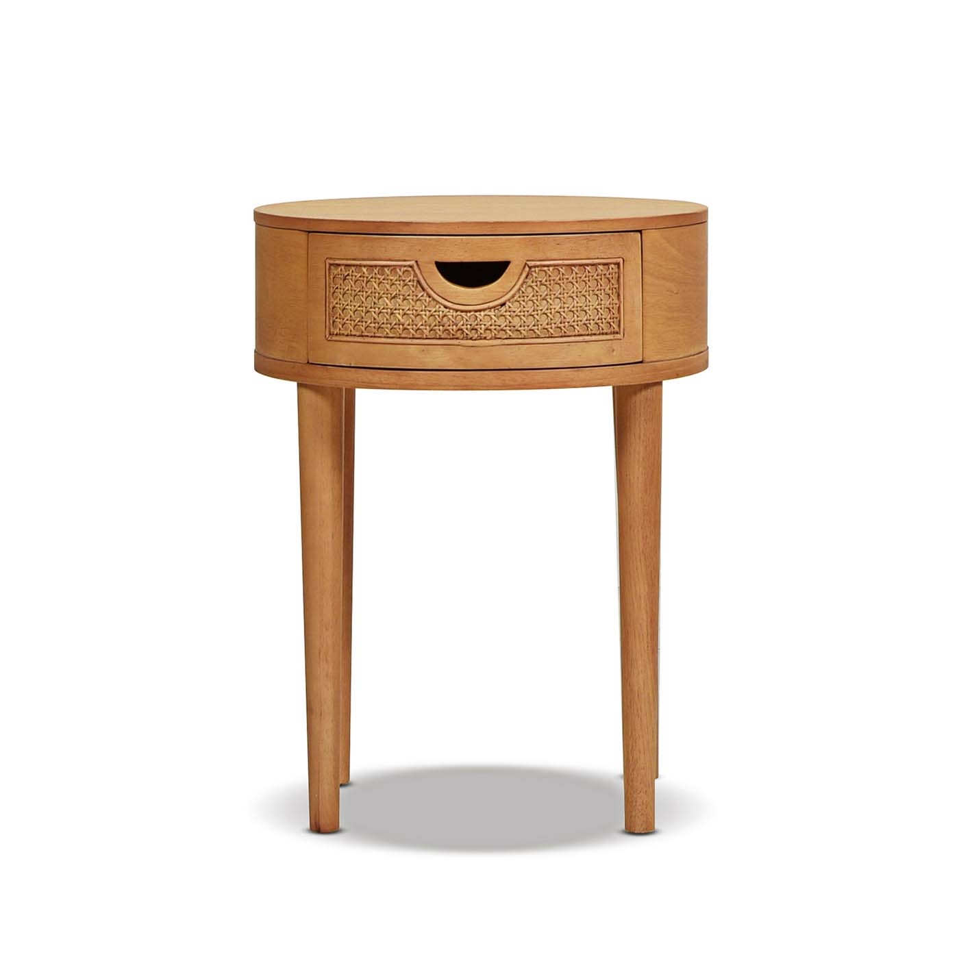 Brown Oak Round Storage Side Table - 18 Inch