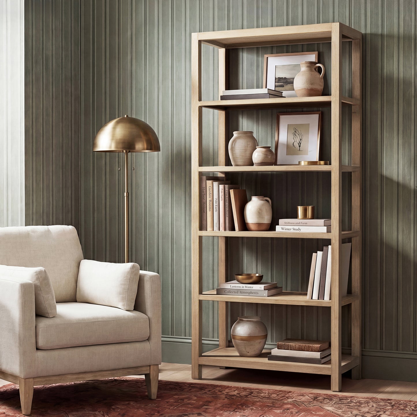 Ellis 71" Reclaimed Wood 5-Shelf Open Frame Bookcase, Light Natural Cerused Reclaimed Pine Wood