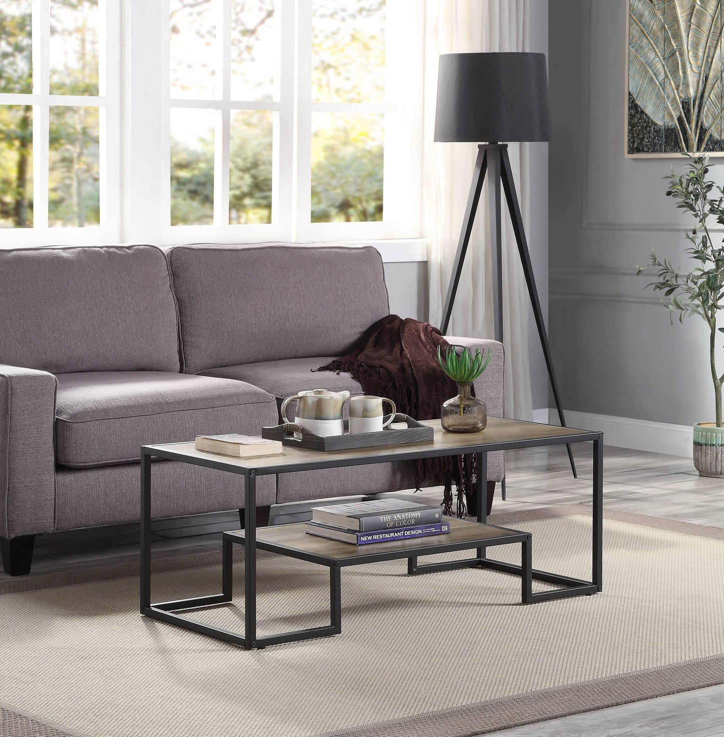 Idella Rustic Oak & Black Finish Coffee Table