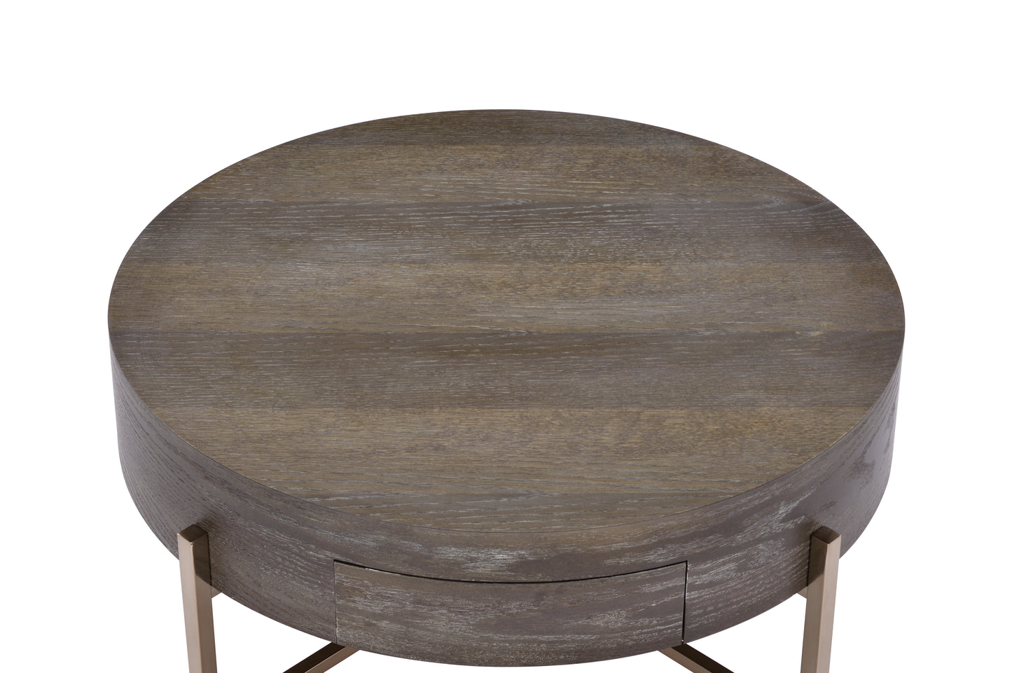 Champagne Light Brown Drum Coffee Table with Storage