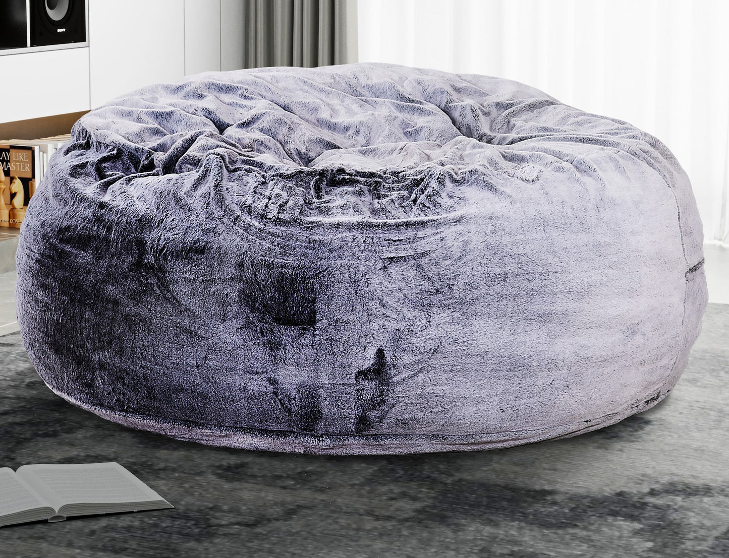 Modern 5-Foot Round Memory Foam Bean Bag Soft Faux Fur Cover Bean Bag Chair, Purple