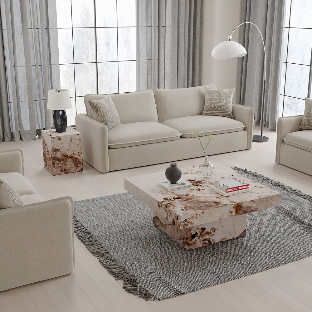 Modern Antique White End Table - Durable ECC Stone Finish