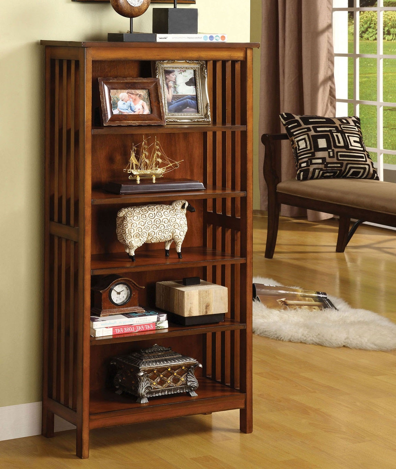 5-Shelf Oak Media Console - Transitional Style