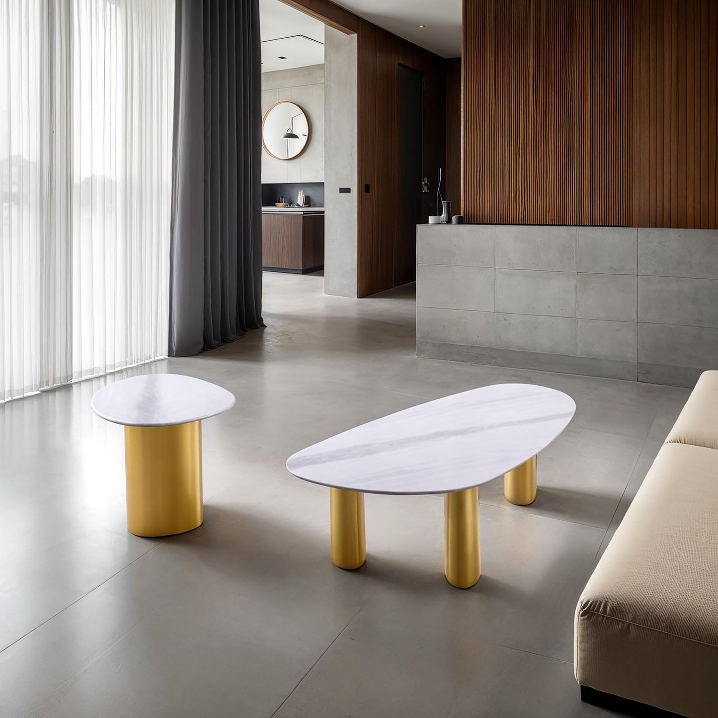 Gold and White Sintered Stone Coffee Table - 51" x 27.5"