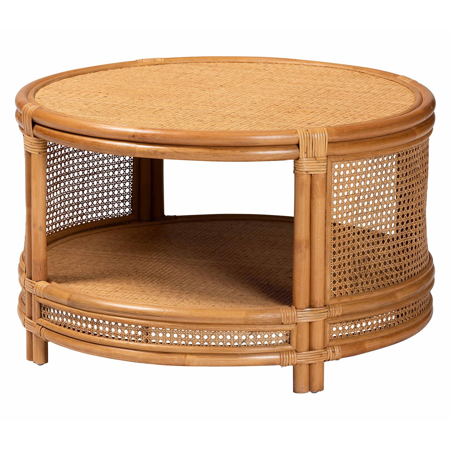 Modern Bohemian Natural Brown Rattan Coffee Table
