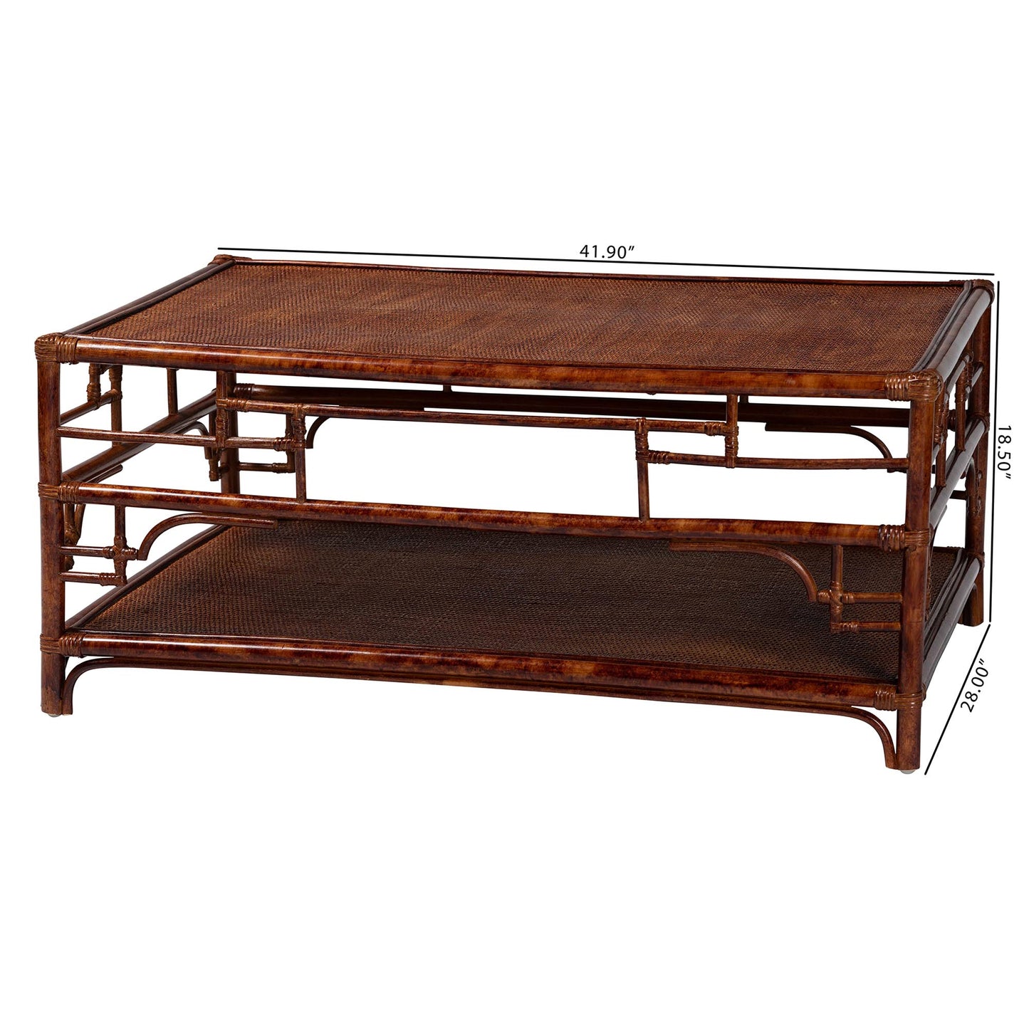 Vintage Rattan Coffee Table - Brown Tortoise Style