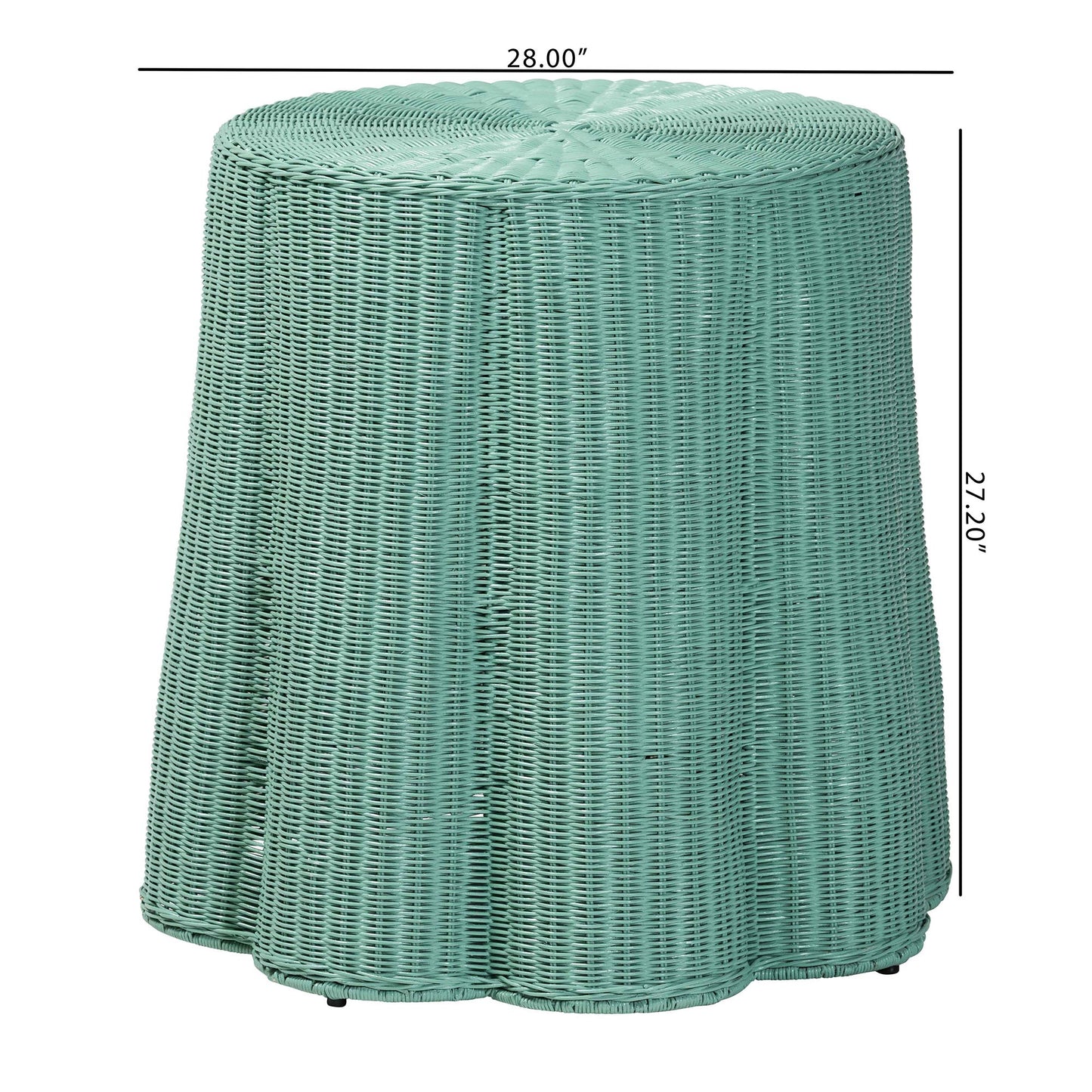 Green Metal Rattan Console Table - 28" Round Accent Table