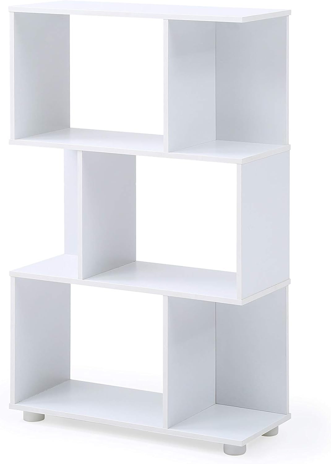 Modern Staggered 3-Shelf Manor Bookcase, White