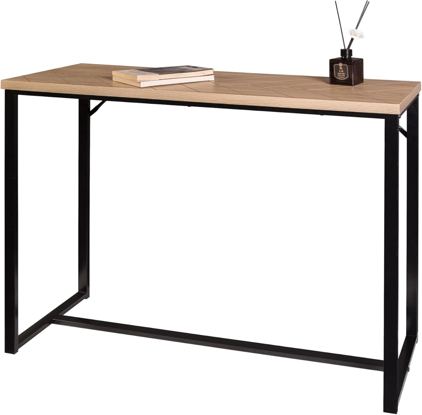 Bali Coastal Modern Console Table Natural Wood Top with Black Metal Legs
