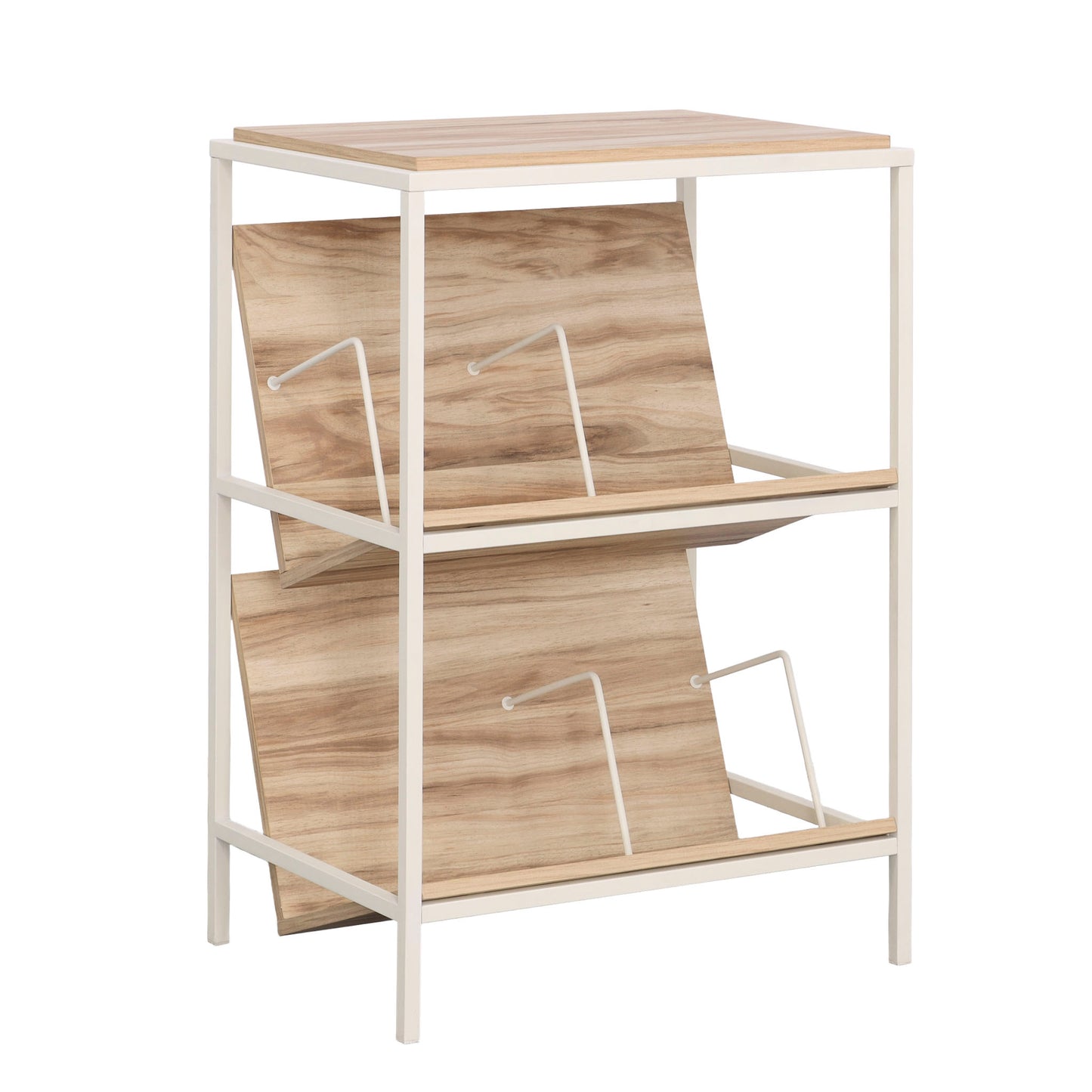 Accent Storage with Tilted Shelves, Acacia finish