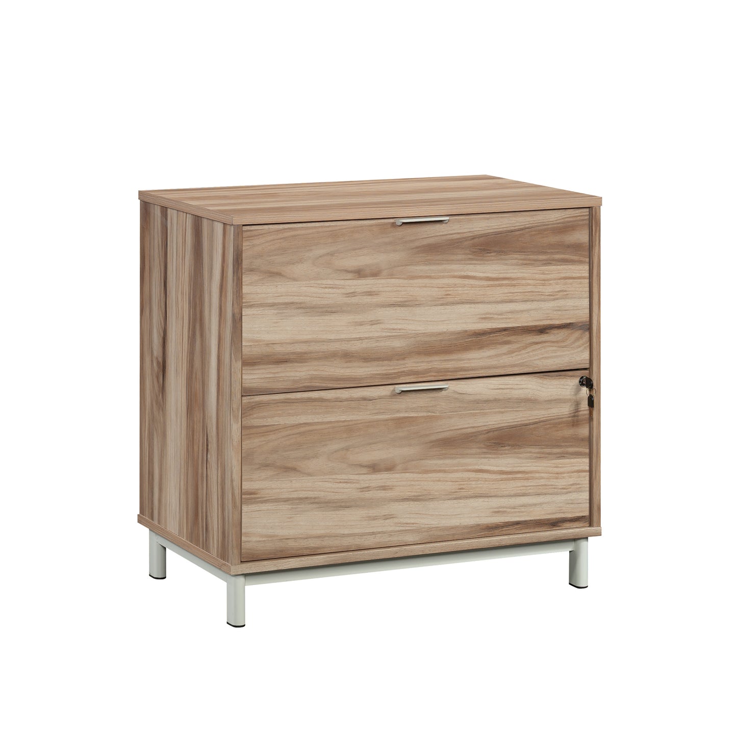 Lateral File with Two Drawers, Acacia finish
