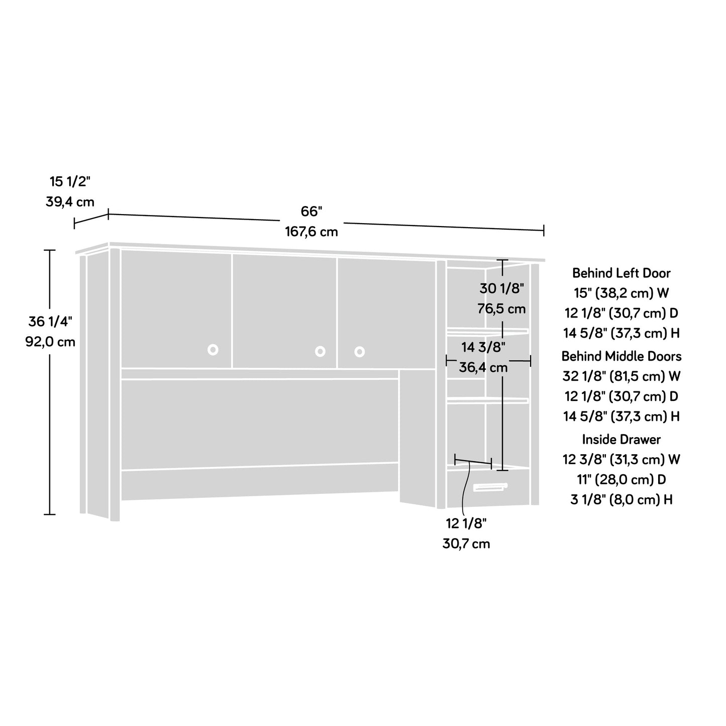 White Desktop Hutch with Adjustable Shelves - Office Storage