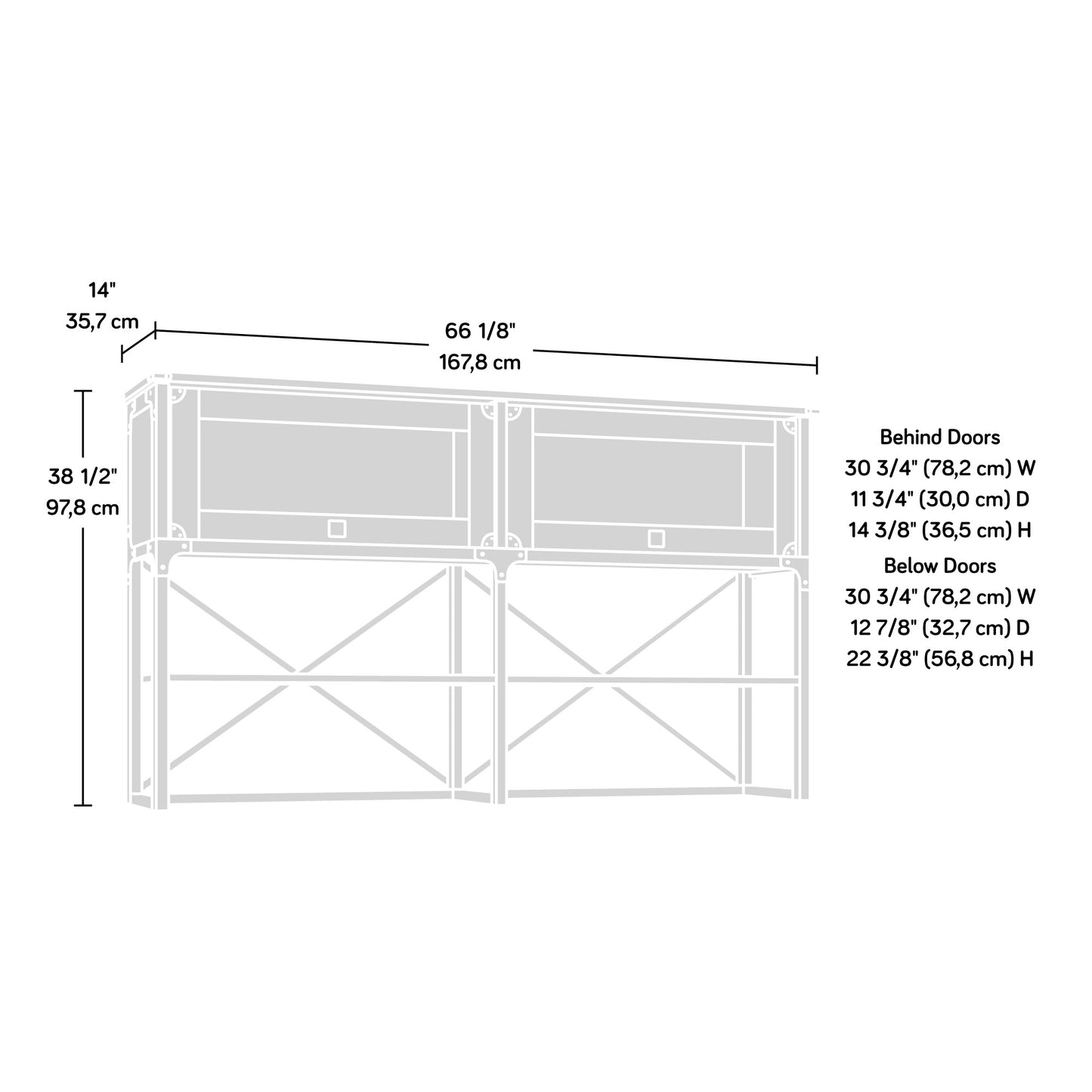 Hutch with Glass Doors - Brown Adjustable Shelves