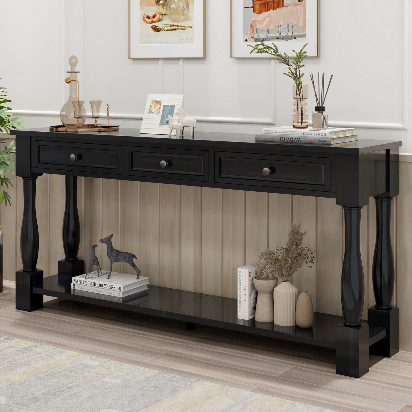 TREXM Console Table 63" Long Console Table with Drawers and Shelf for Entryway, Hallway, Living Room (Espresso, OLD SKU: WF314993AAB)