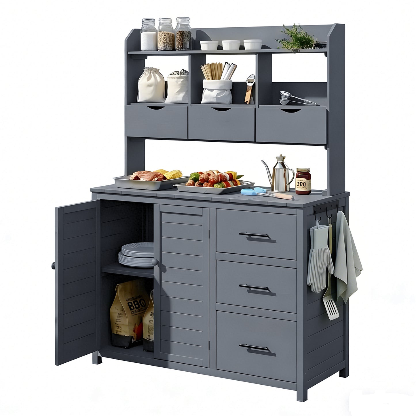 Gray Wood Potting Bench - 44.6" Garden Workstation Outdoor Kitchen Island