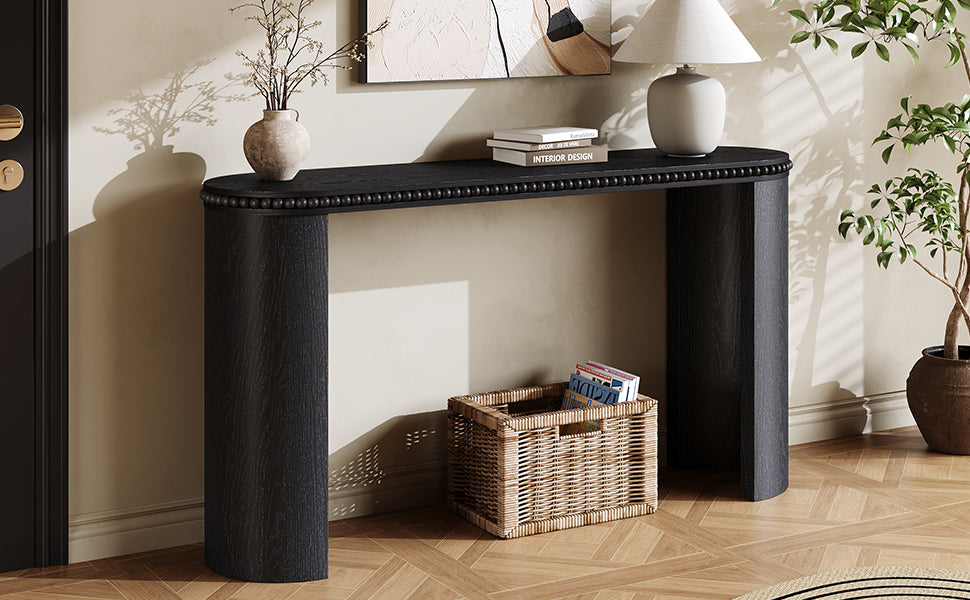 Black Console Table with Beaded Trim - 59.84" Entryway Accent Table