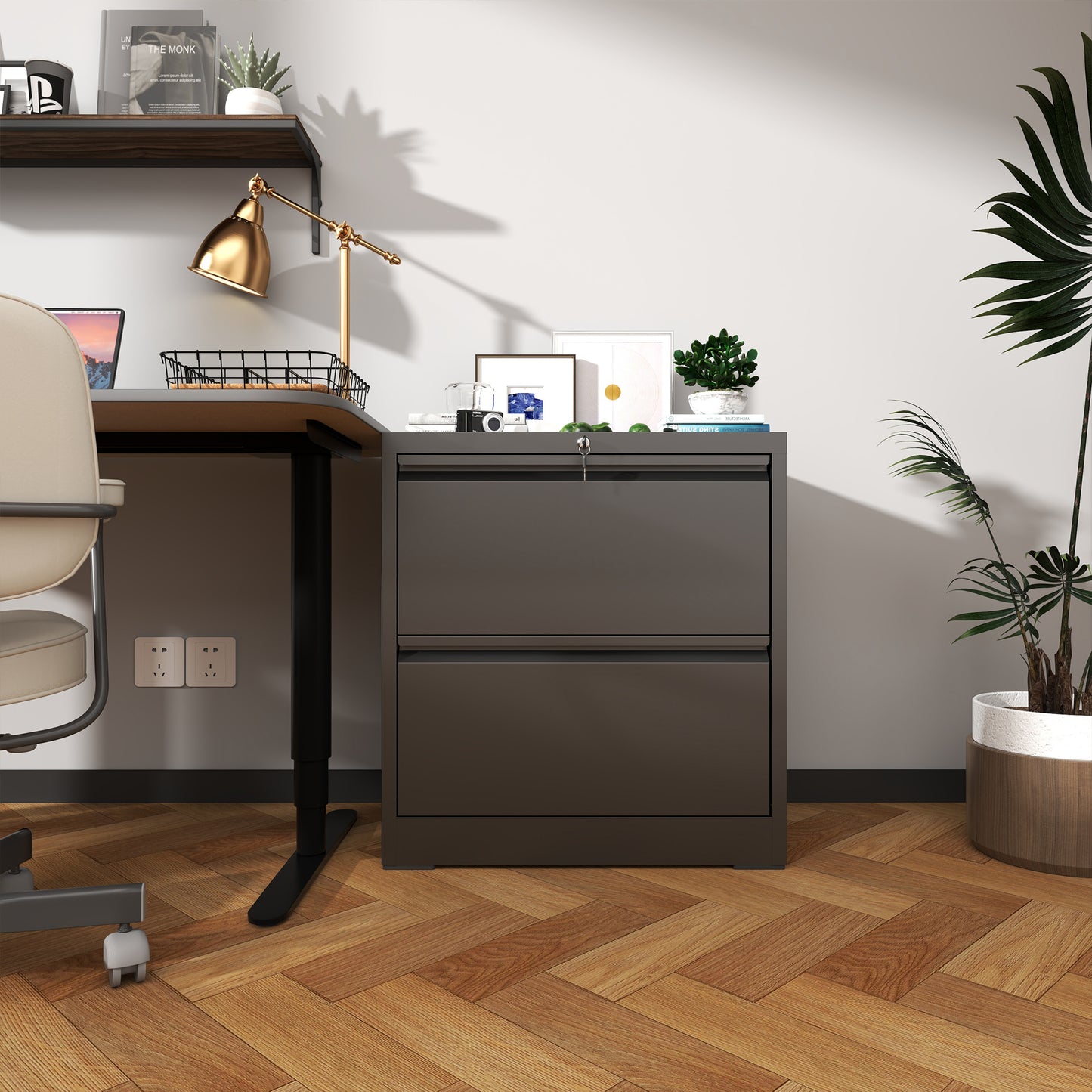 Black Steel Lateral File Cabinet with Lock for Modern Office Storage