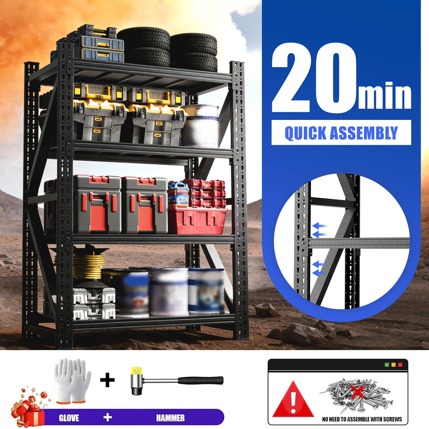 Heavy Duty Metal Garage Shelves - 4000 LBS Capacity, Black