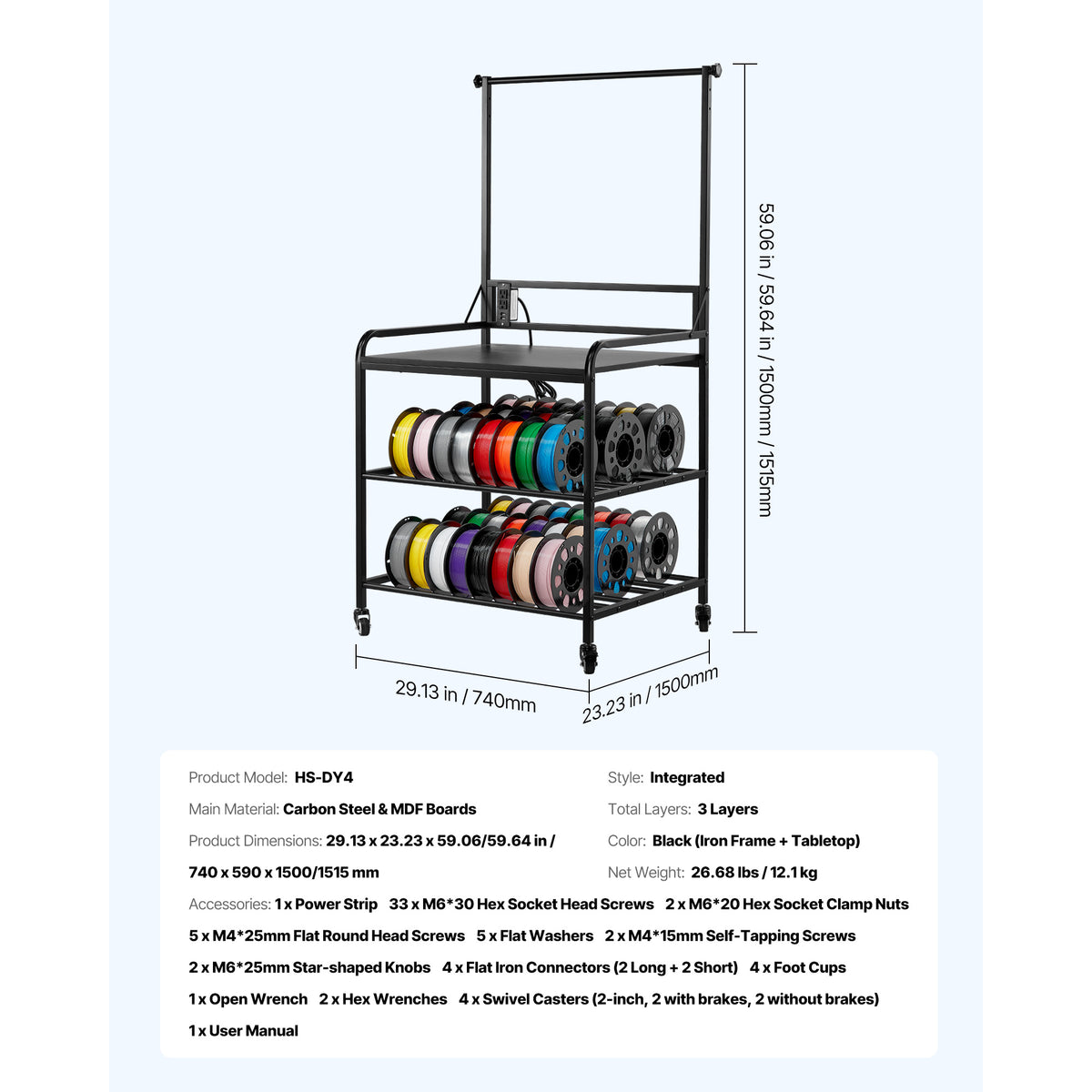 3D Printer Storage Rack - Carbon Steel 3 Tier Stand for Living Room