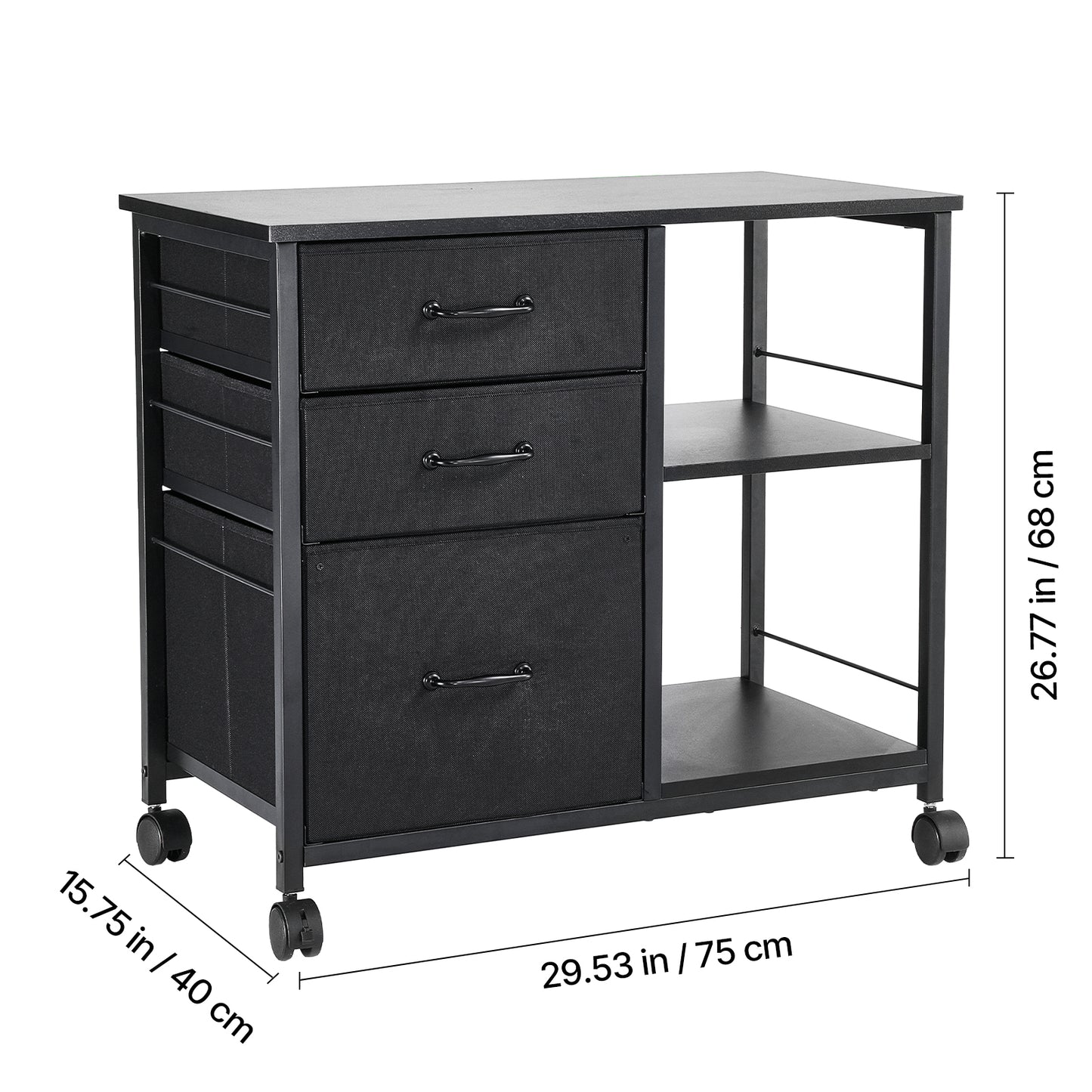 Black File Cabinet with 3 Drawers & Open Shelves - Office Storage