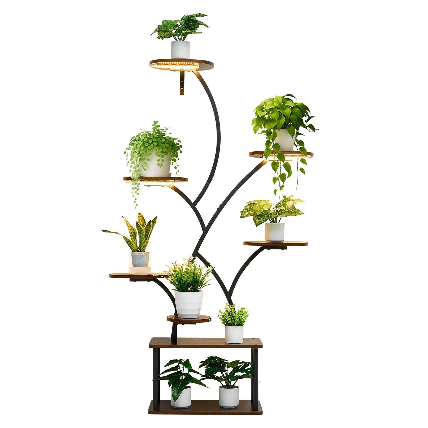 Plant Stand Indoor with Grow Lights, 62 in Tall 8-Tier Lighted Plant Shelf, Metal Corner Plants Holder, 3 Timer & 10 Brightness, Tree-Shaped Flower Display Rack for Living Room Balcony Decor