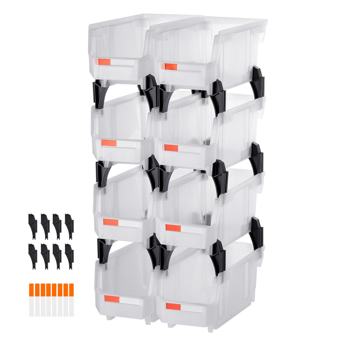 Plastic Stackable Storage Bins, 10.9 x 5.5 x 5.1 inch (8 Pack), Plastic Containers for Organizing & Storage Bins for Closet, Garage, Small Parts, Office Supplies, Other Accessories, Transparent