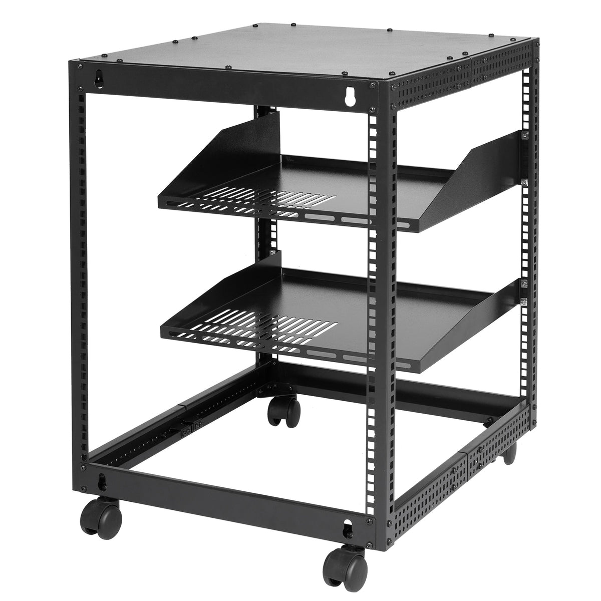 12U Server Rack - Adjustable Depth, Black Sheet Metal for Living Room