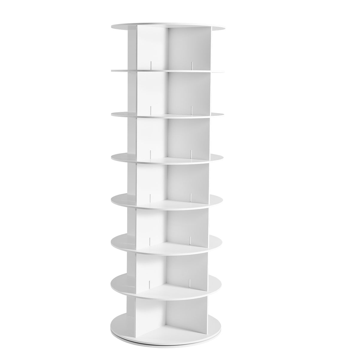 7-Tier Rotating Shoe Rack - White PVC Display Tower for Living Room