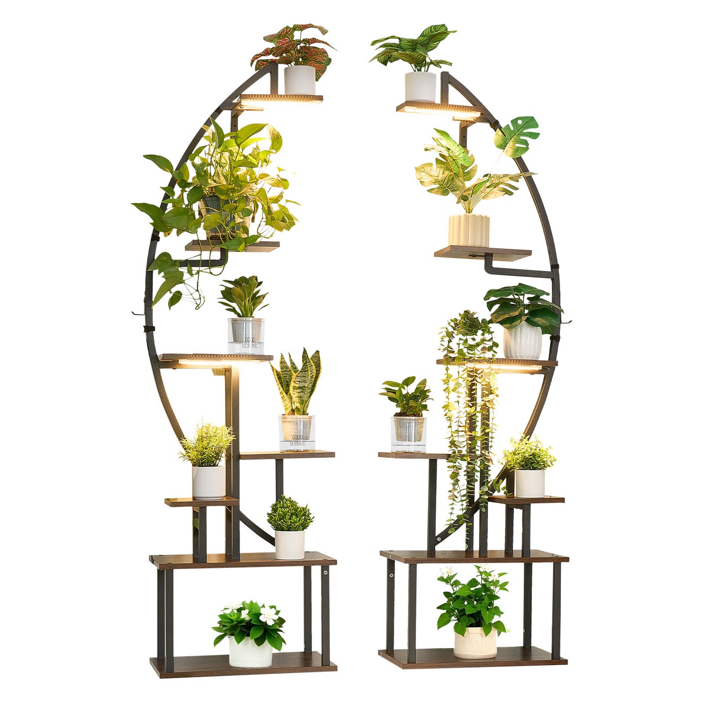 Plant Stand Indoor with Grow Lights, 65.5 in Tall 7-Tiered Lighted Plant Shelf, 2 Pack Metal Corner Plants Holder, 3 Timer & 10 Brightness, Half-Moon Shaped Flower Display Rack for Living Room