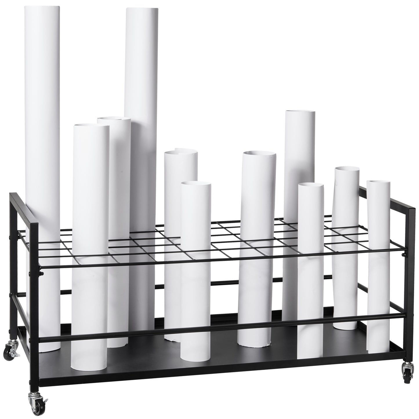 Blueprint Storage Rack, 50 Slots Blueprint Holder with Wheels, Mobile Metal Blueprint Storage Cart for Construction Plan Map Poster Architectural, Roll File Holder for Home, Office, School