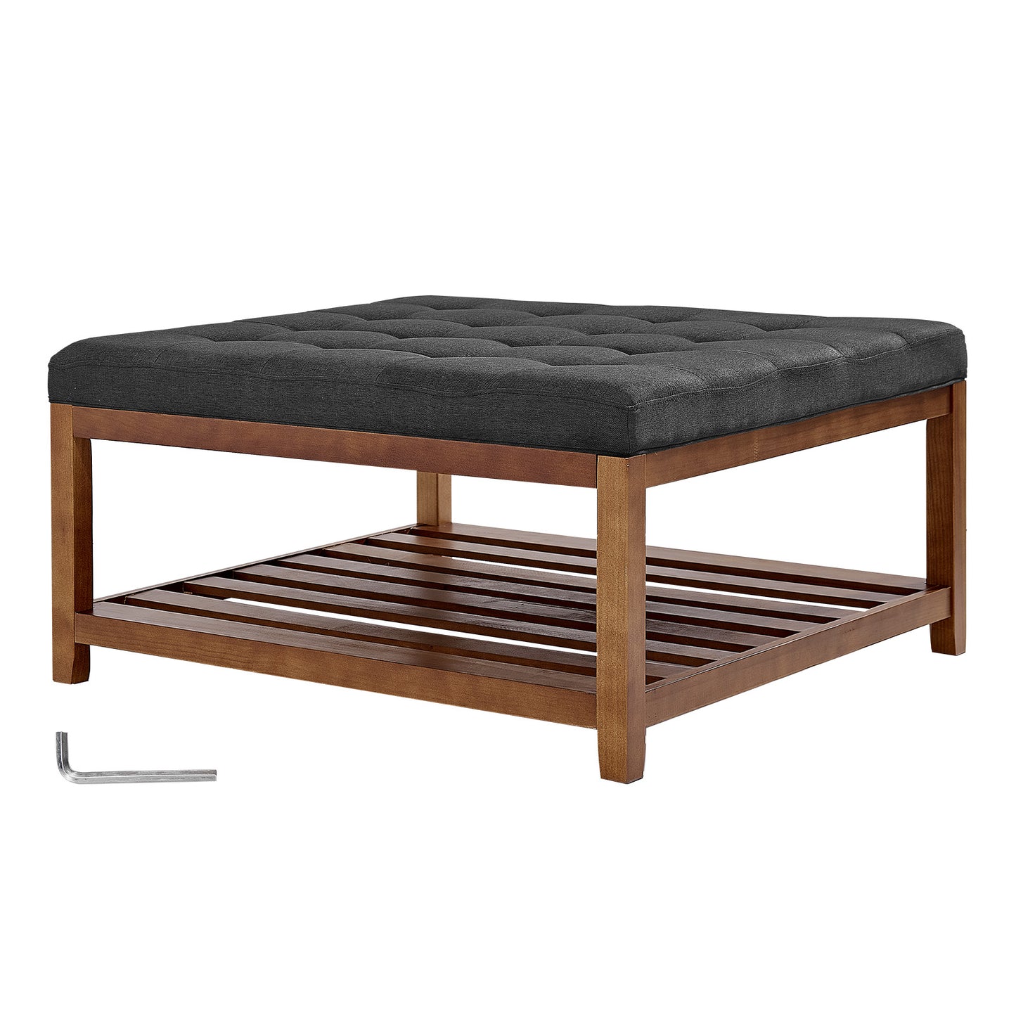 Large Square Ottoman Coffee Table 400 LBS Upholstered Tufted Linen Ottoman