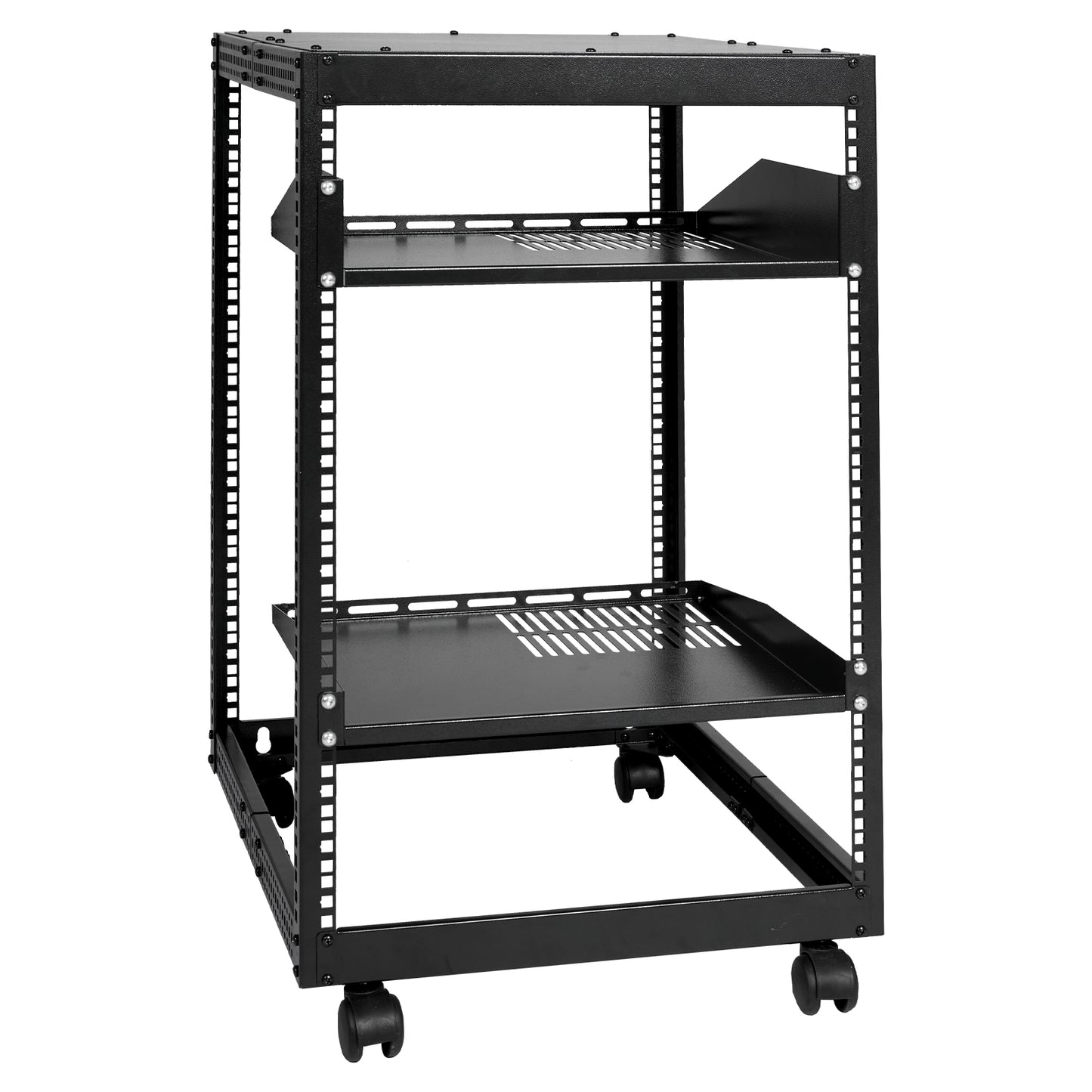 15U Open Frame Server Rack - Adjustable Depth, Black for Living Room