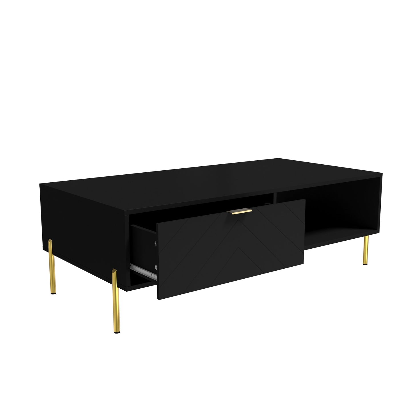 Mid-Century Modern Coffee Table with Double Drawers(Black)