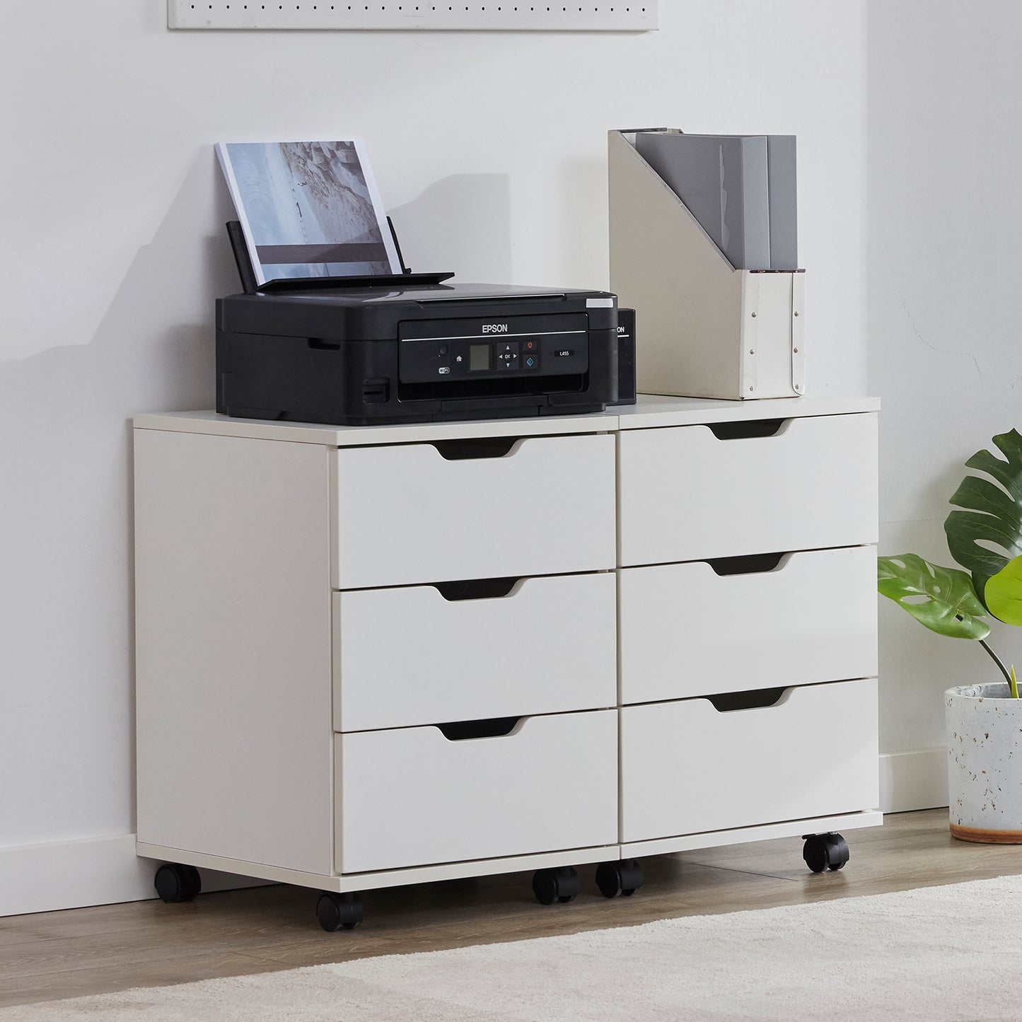 3-Drawer Rolling File Cabinet - White Wood Office Storage for Home Office
