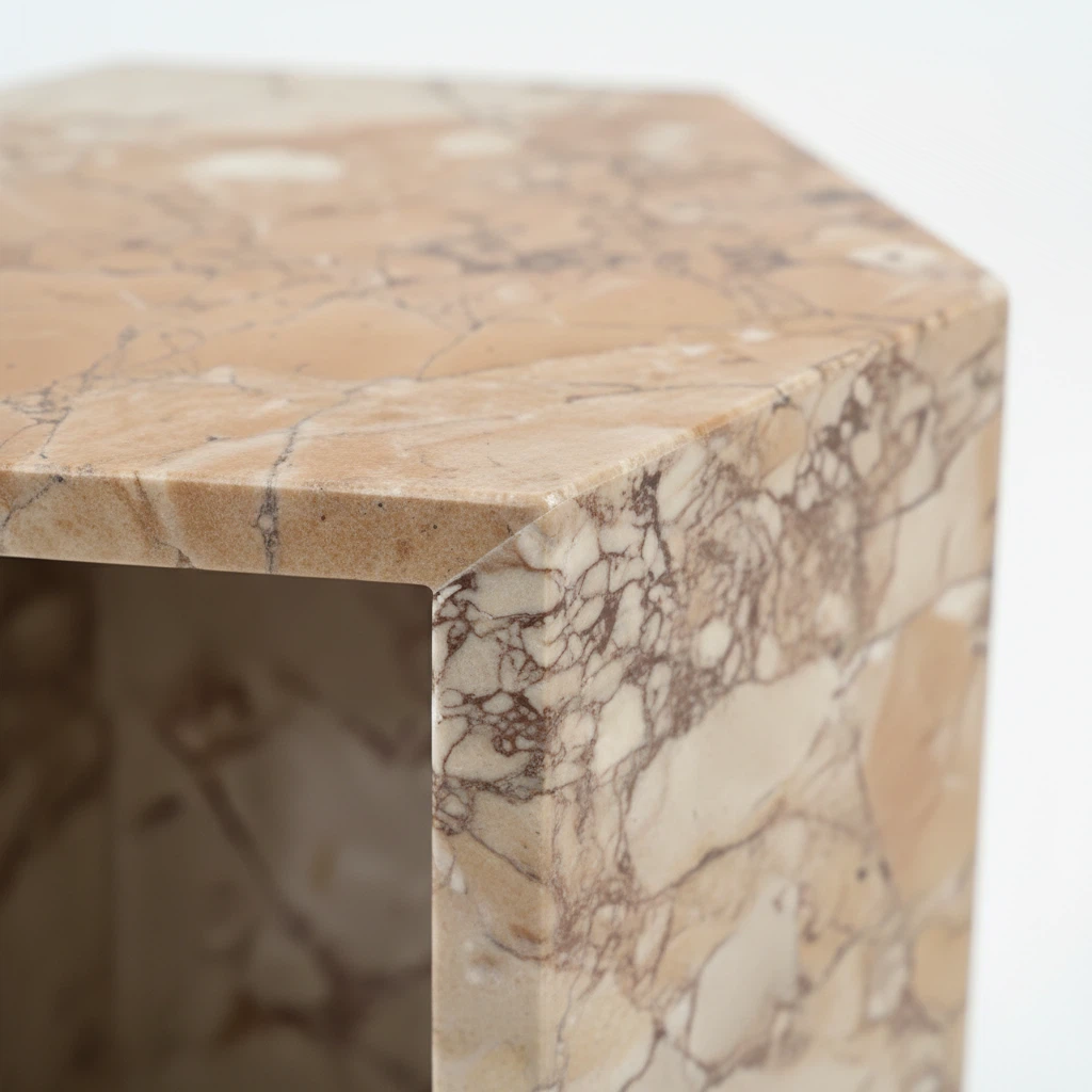 Pink Marble Hexagon Side Table – 16cm (6.3") Accent Stand for Living Room