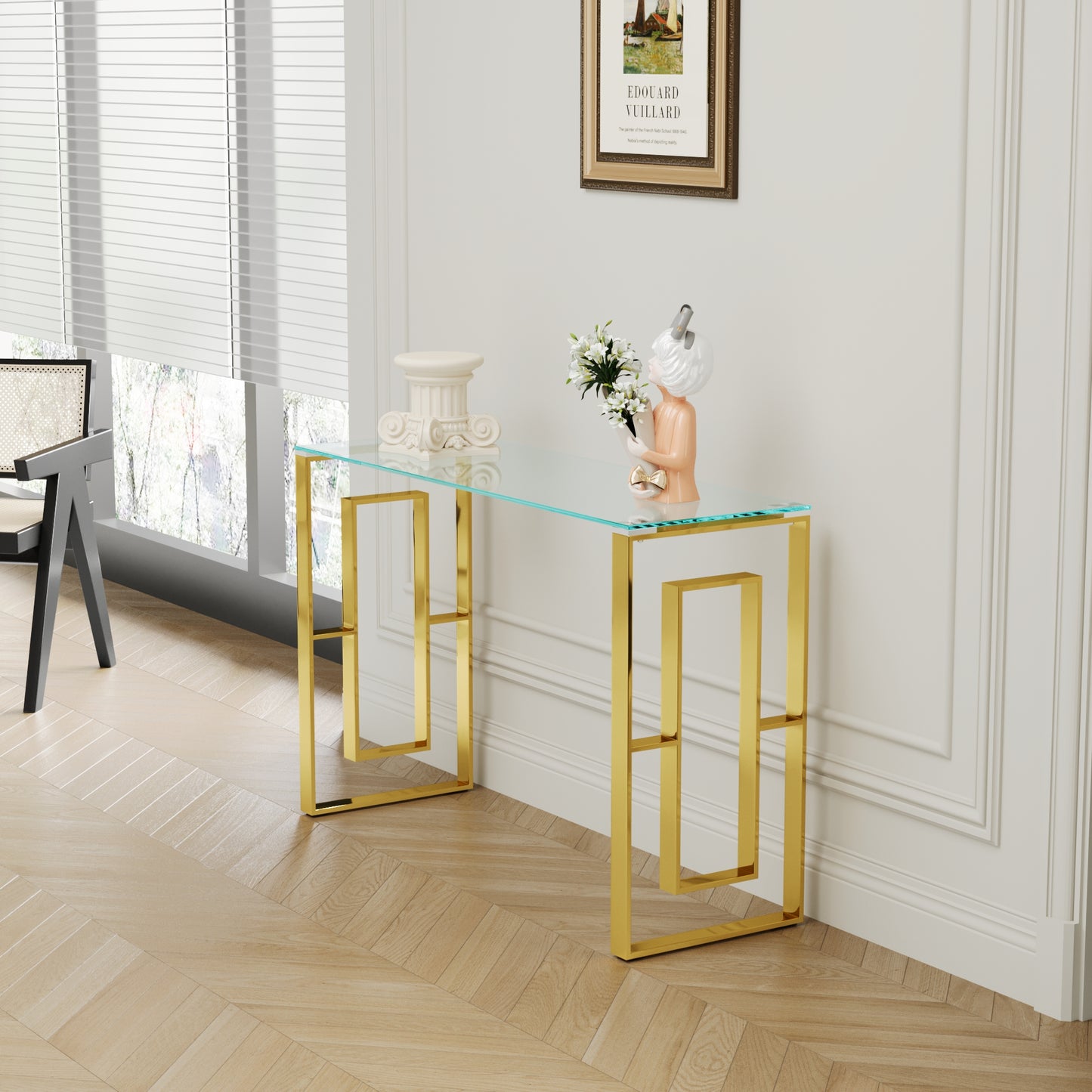 Golden Transparent Stainless Steel Console Table