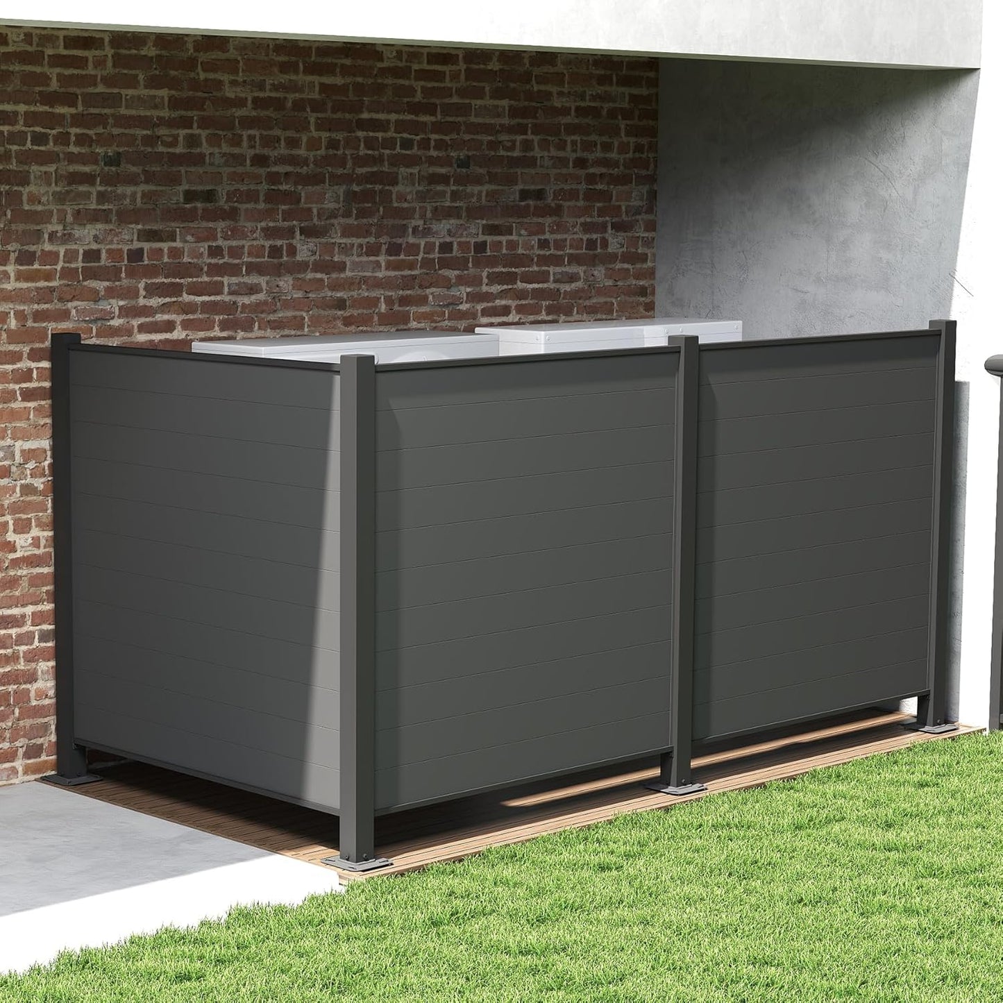 Outdoor Privacy Screens, 50" W x 50" H Air Conditioner Fence, Trash Can Enclosure with Metal Stakes, Metal Decorative Fences for Garden Backyard Patio(3 Panels, Black)