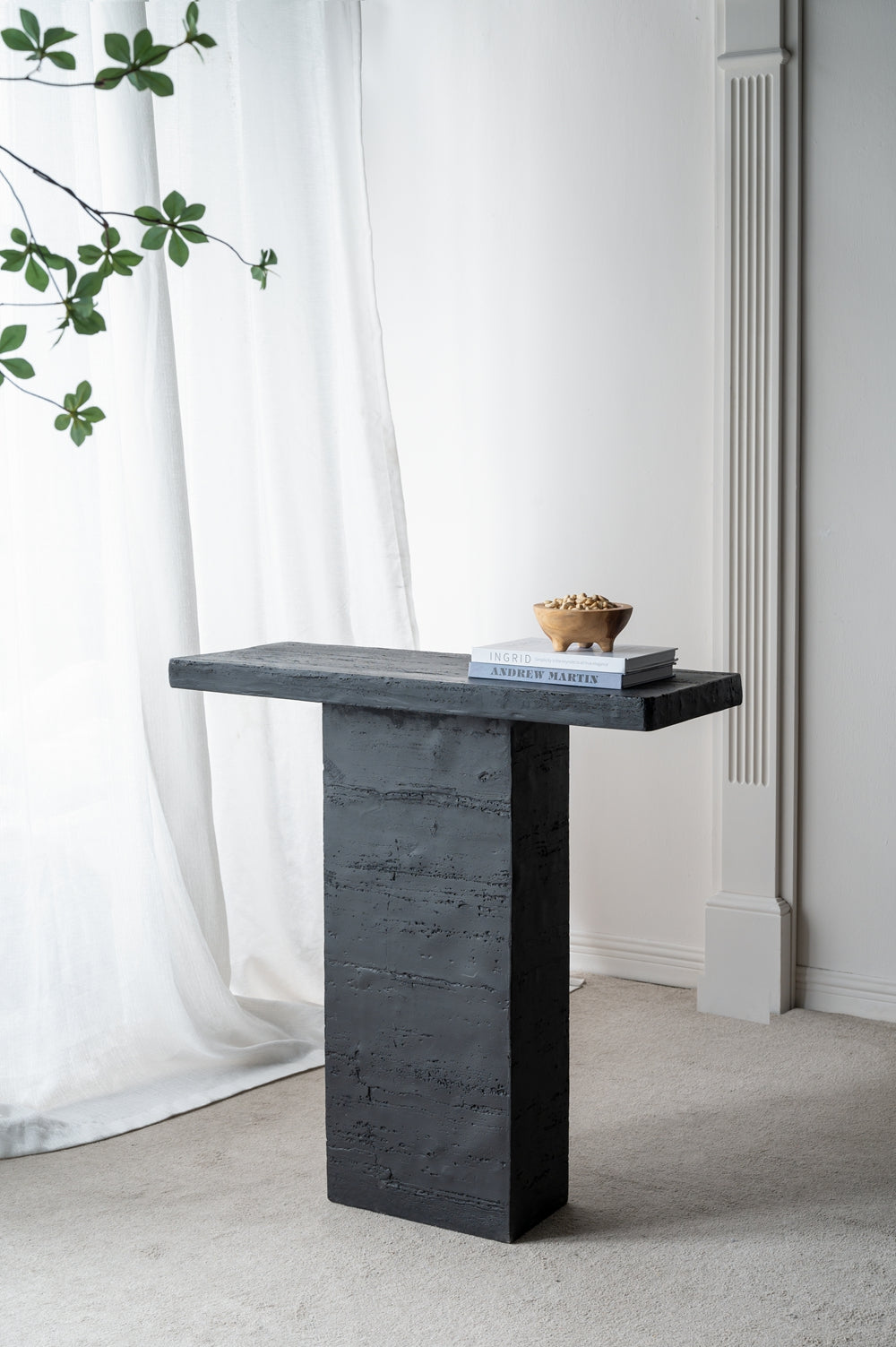 35.5x14x35.5" Black Rectangular Coffee Table With Pedestal Base