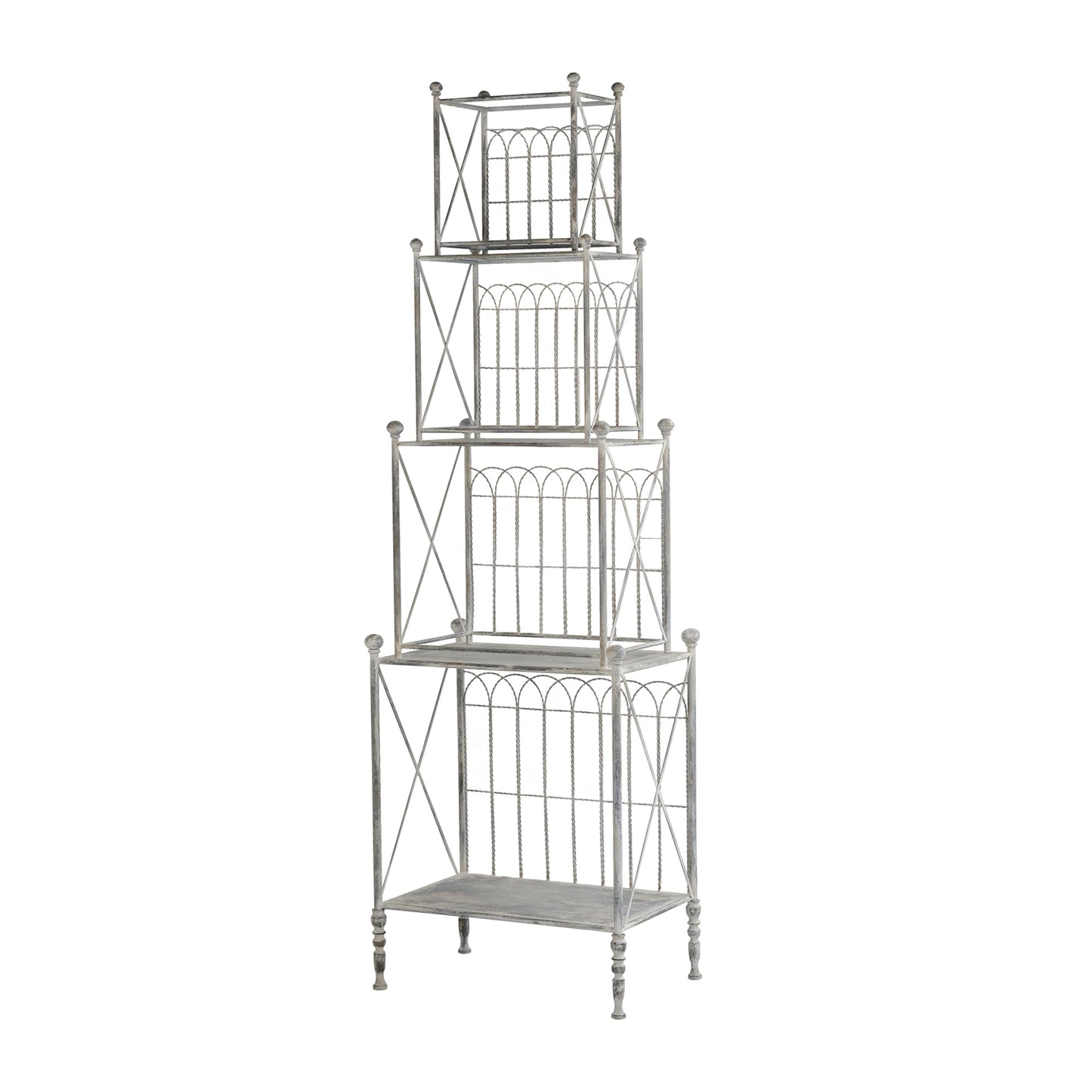 25.5x17x80.5" Antique 3-tiered Shelves Iron Etagere Shelf - Distressed Silver Finish, Display Rack for Kitchen, Bathroom, Living Room or Patio Storage
