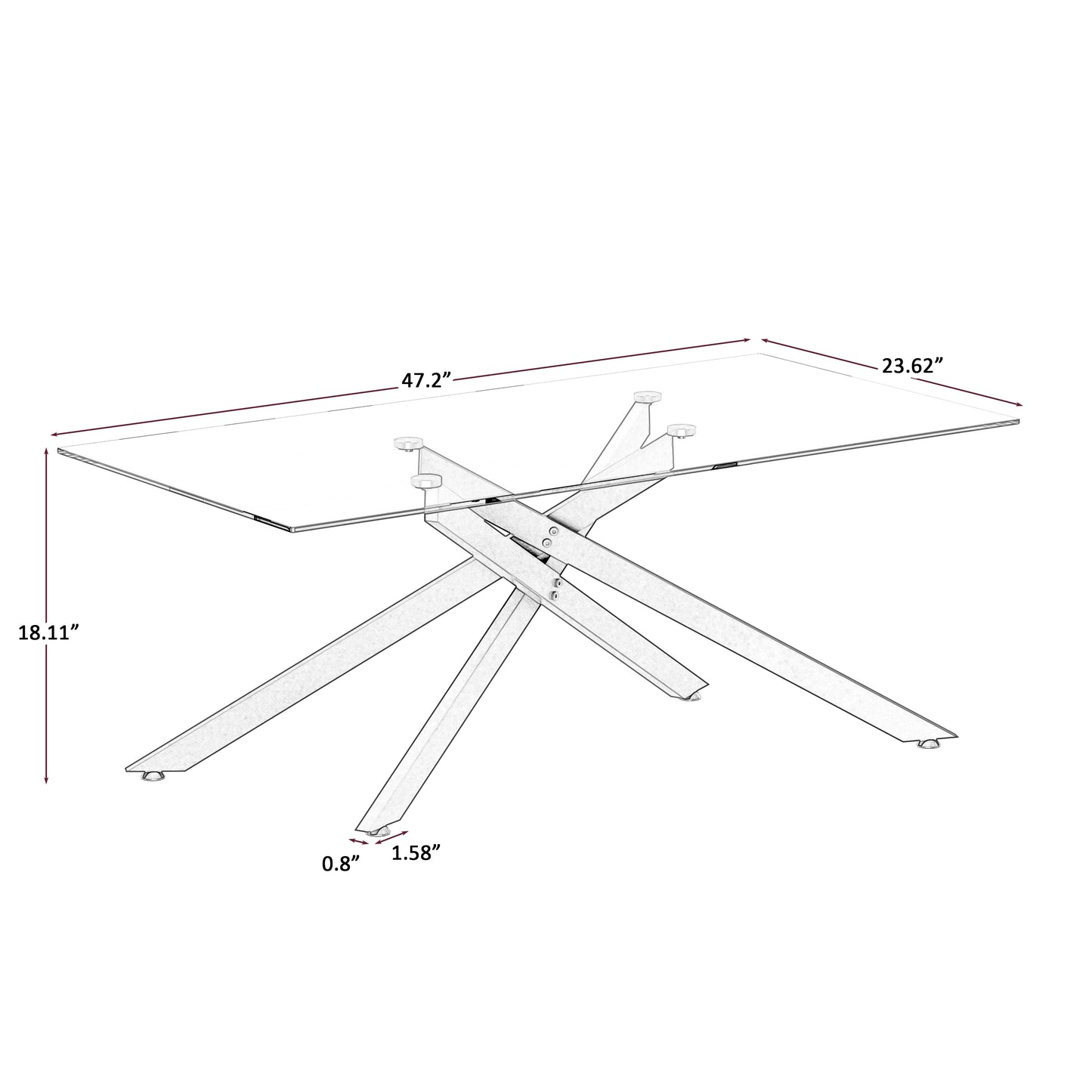 Black Tempered Glass Coffee Table - 47.2" x 23.6" for Living Room