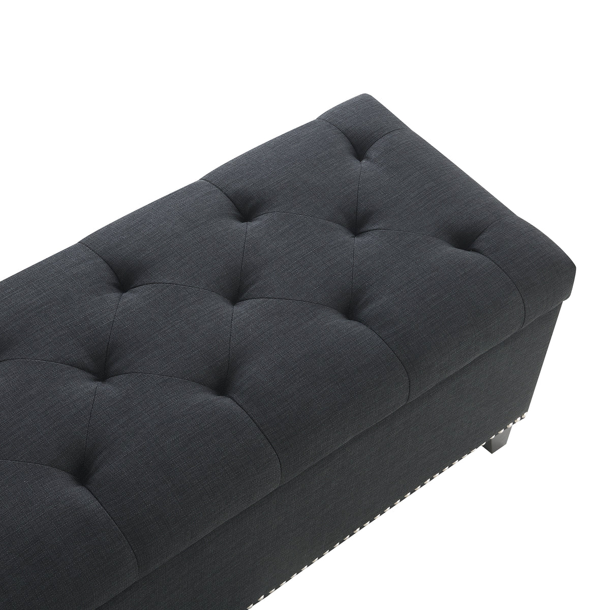 Black Storage Ottoman with Linen Fabric - 47.5" Foot Rest for Living Room