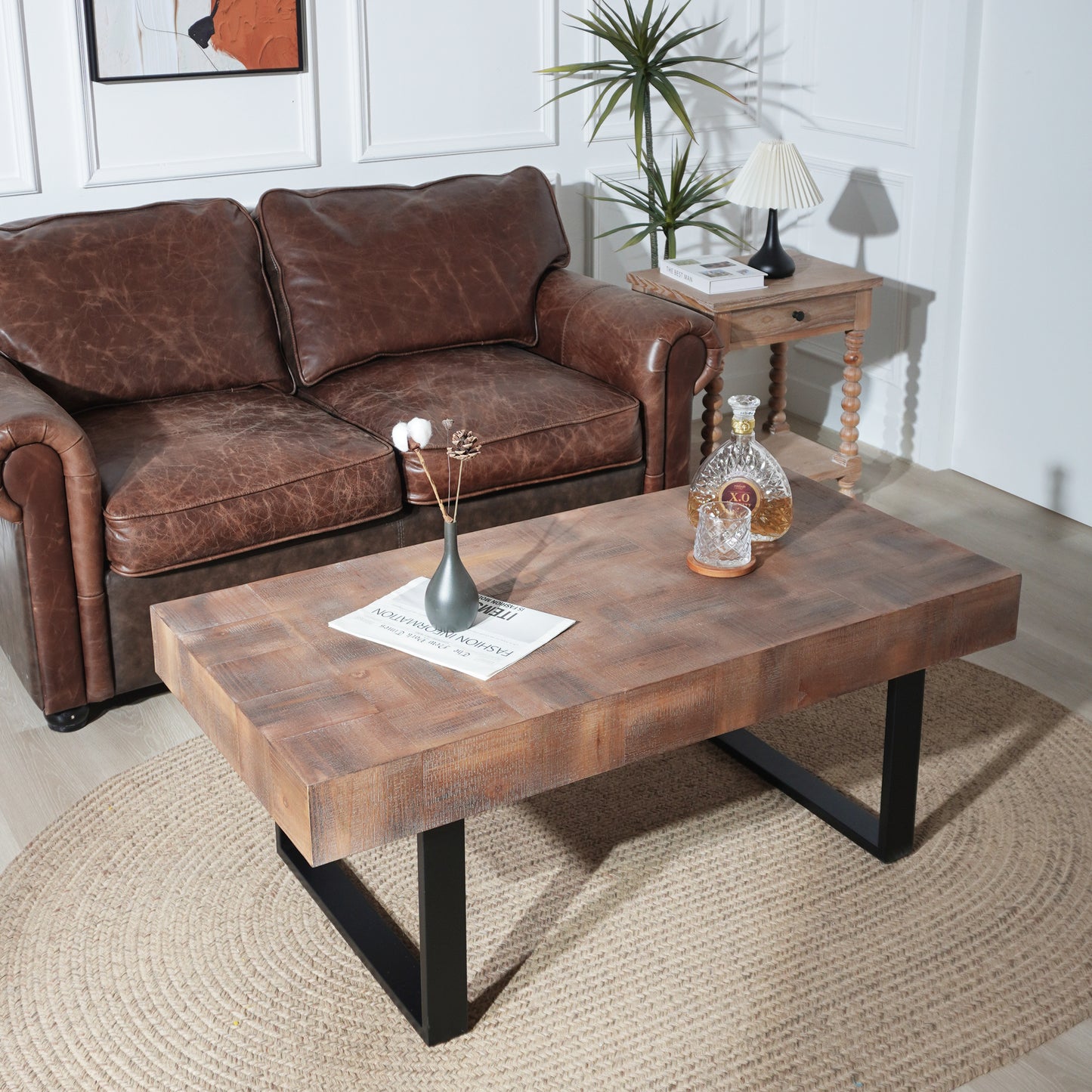 Rustic Industrial Wood Coffee Table, 47.2*23.5x18" Wood Coffee Table, Handcrafted Table