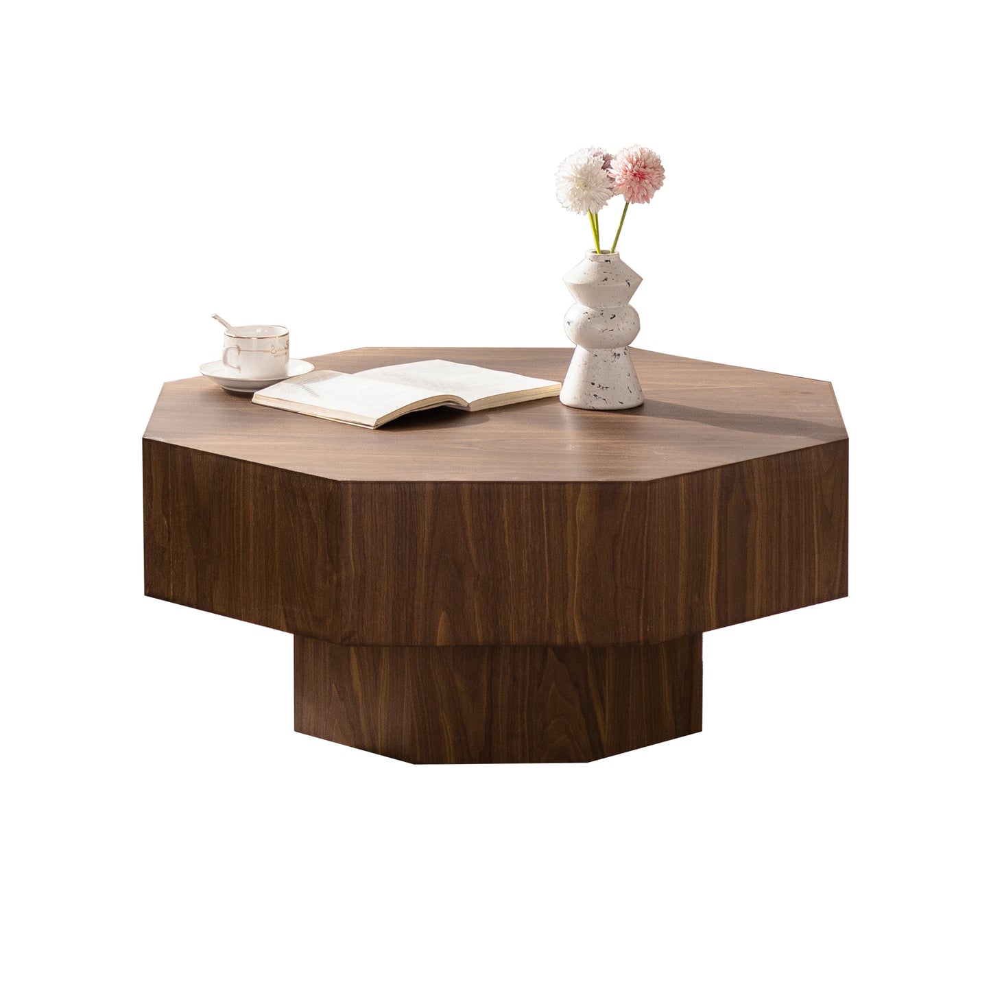 Walnut Round Coffee Table with Modern MDF Finish, 30.51 Inch for Living Room