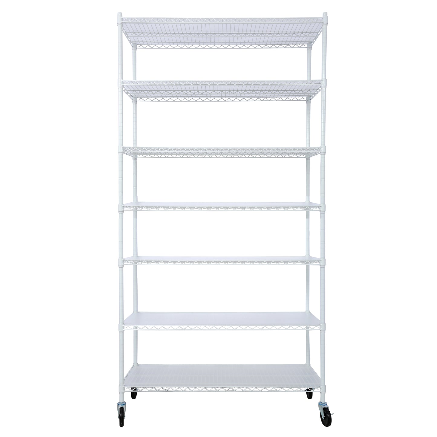 7 Tier Metal Shelf Wire Shelving Unit, 2450lbs Heavy Duty Adjustable Storage Rack with Wheels & Shelf Liners for Closet Kitchen Garage Basement Commercial Shelving - 81.5" H x 48" L x 18" D white