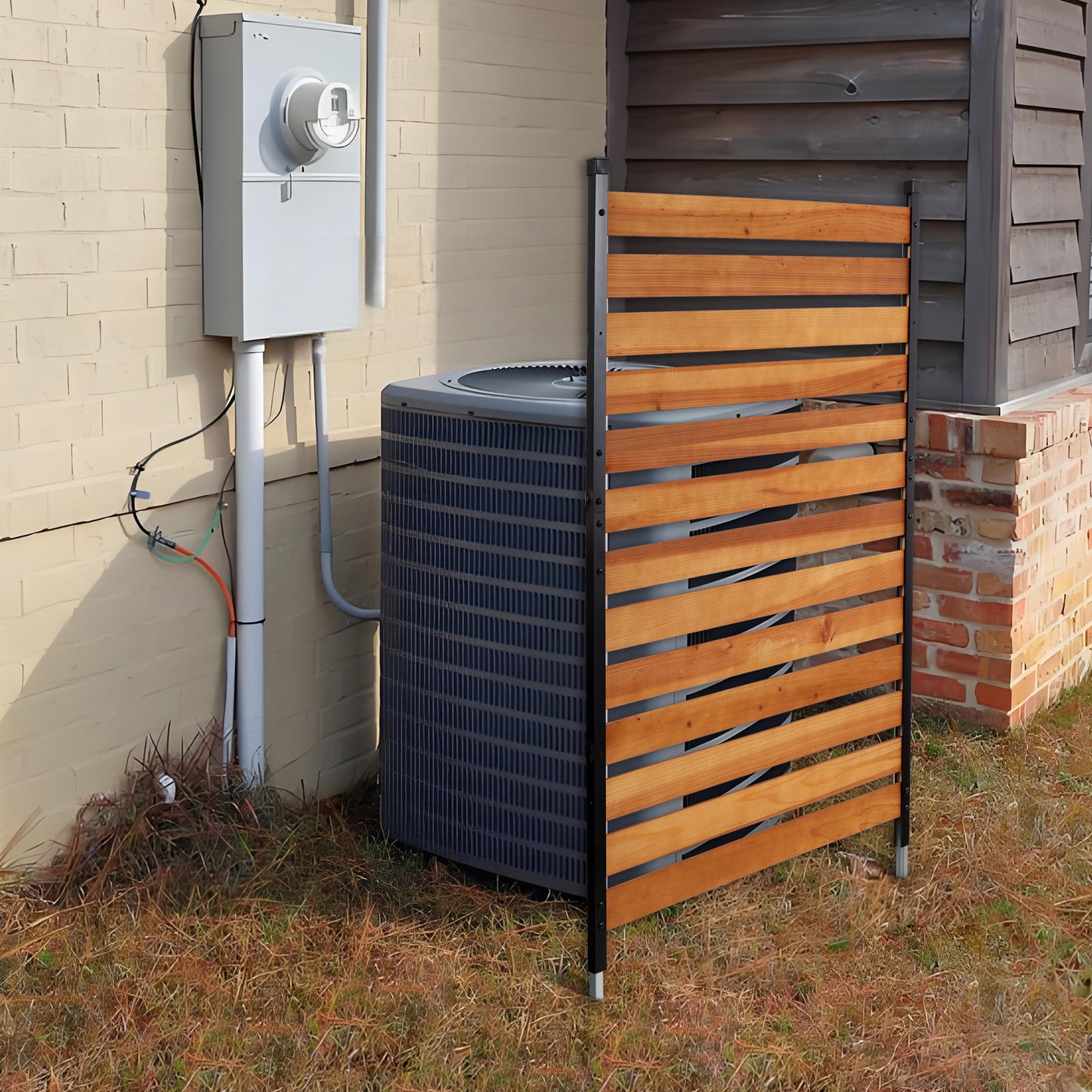 Air Conditioner Fence, 60in H x 38in W (1-Panel),Wood Fence Panels Trash Can Fences with Metal Stakes,Outdoor Freestanding Trash Can Fence