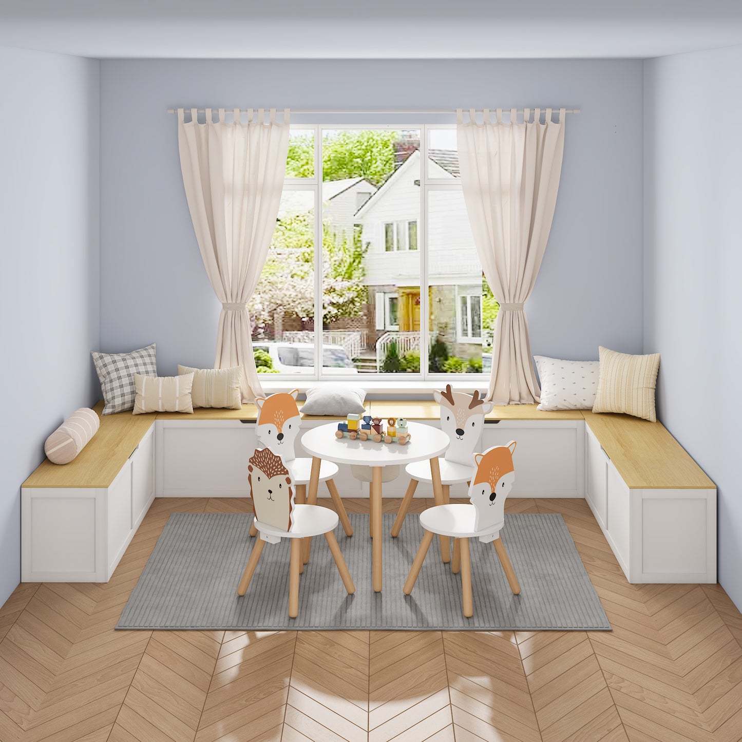 Right-angle Light-colored Storage Bench with Extra-large Storage Compartment, Easy to Assemble