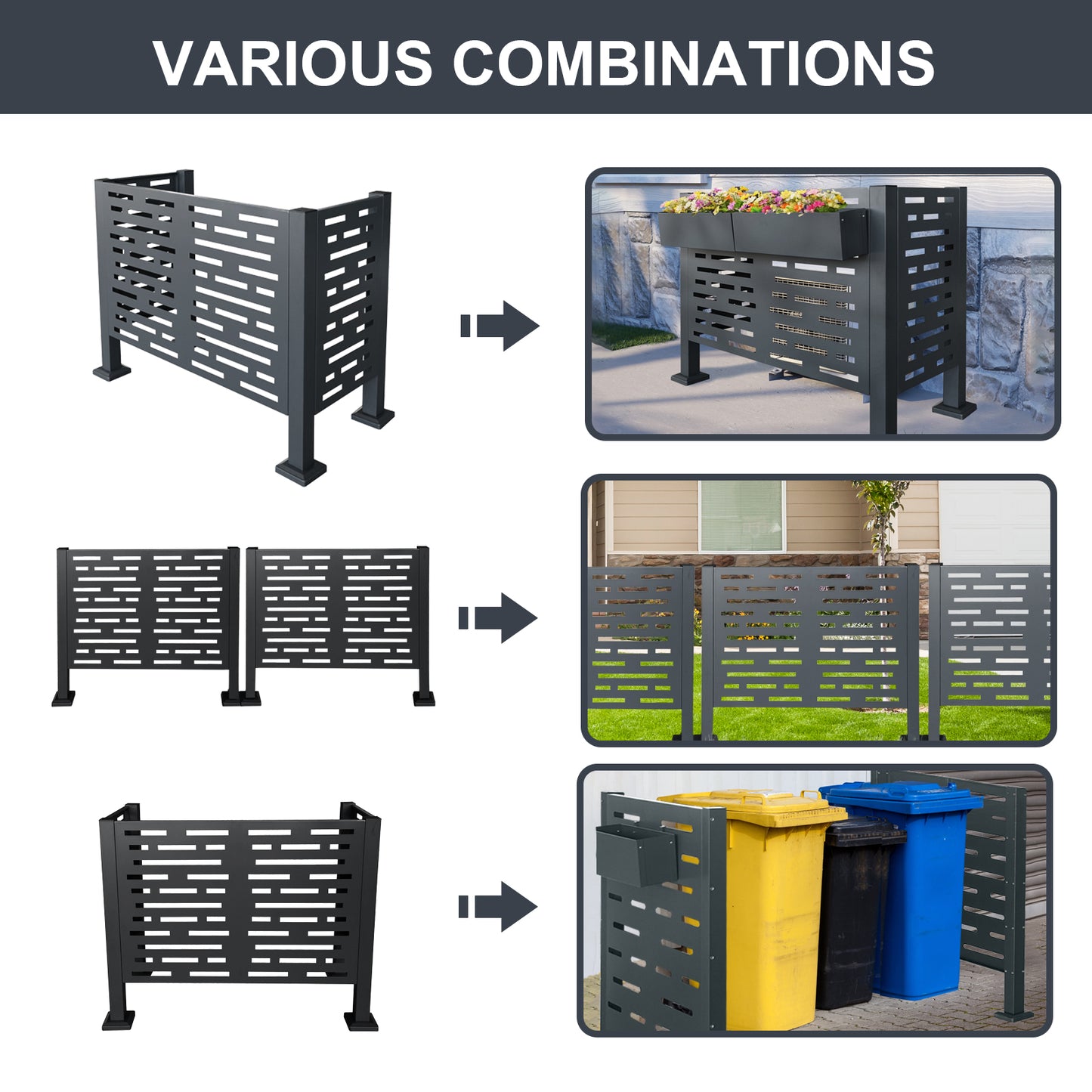3 Panel Steel Air Conditioner Fence - Charcoal