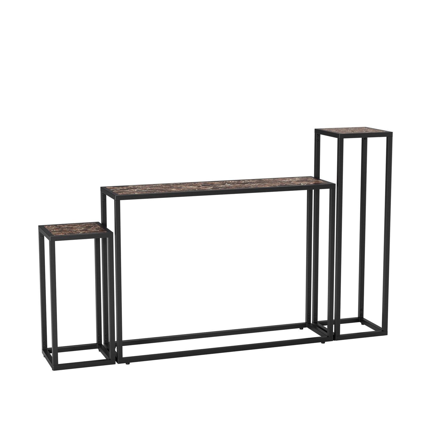 3-Piece Narrow Console Table - Black MDF & Iron for Living Room