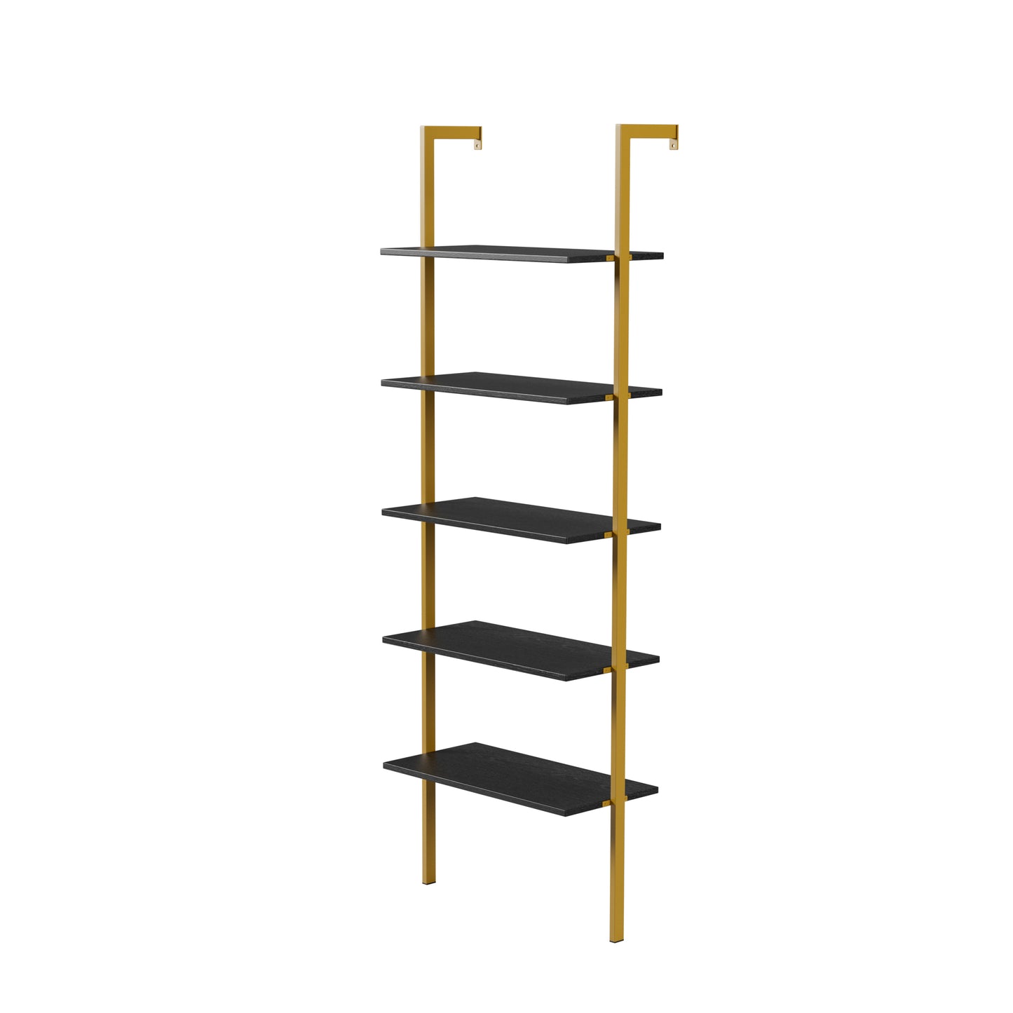 Black MDF Ladder Shelf - 5 Tier Wall Mounted Bookshelf